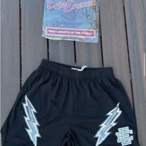 Eric Emanuel Black and White Athletic Shorts with Lightning Design